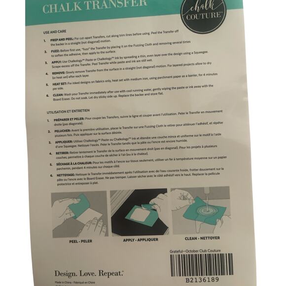 NWT Grateful  Chalk Couture 8.5 x 11  Reusable Transfer - Picture 2 of 3